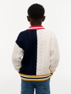 Felt Appliqué Relaxed Cable Knit V-Neck Jumper — Yellow 4