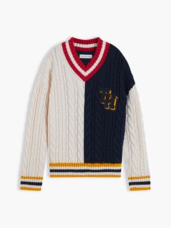 Felt Appliqué Relaxed Cable Knit V-Neck Jumper — Yellow 5