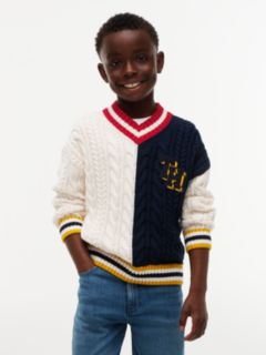 Felt Appliqué Relaxed Cable Knit V-Neck Jumper — Yellow 1