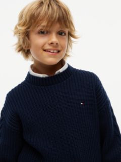 Relaxed Cable Knit Sleeve Jumper — Blue 3
