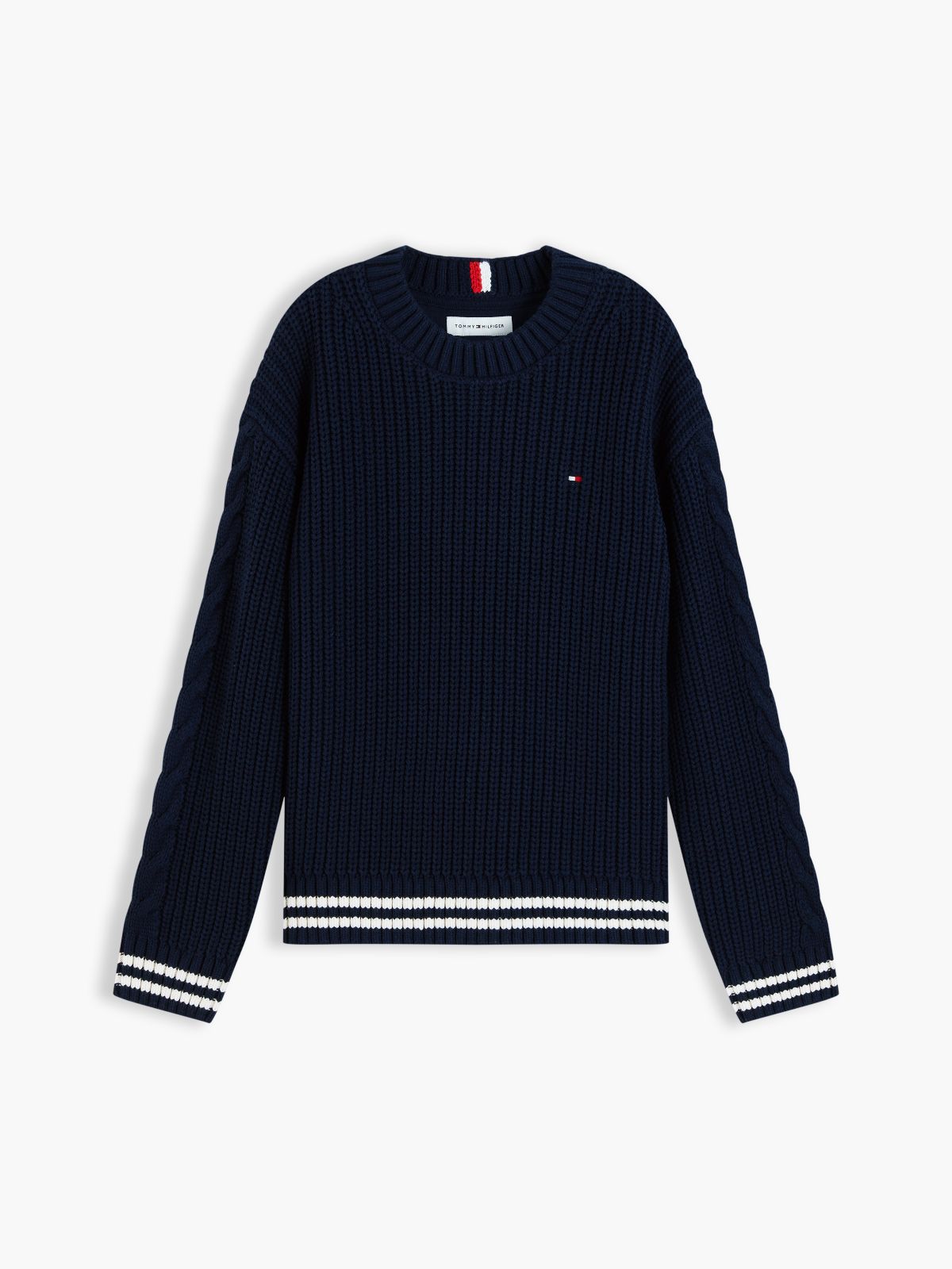 Relaxed Cable Knit Sleeve Jumper — Blue