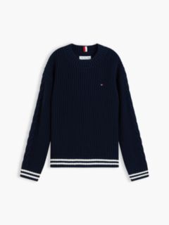 Relaxed Cable Knit Sleeve Jumper — Blue 5