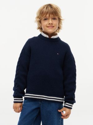 pull à manches en maille torsadée blue pour garçons tommy hilfiger