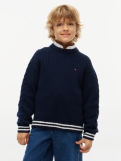 Relaxed Cable Knit Sleeve Jumper — Blue 1