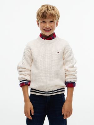 pull à manches en maille torsadée yellow pour garçons tommy hilfiger