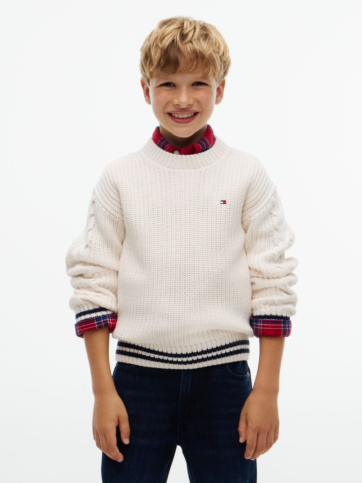 Relaxed Cable Knit Sleeve Jumper — Yellow