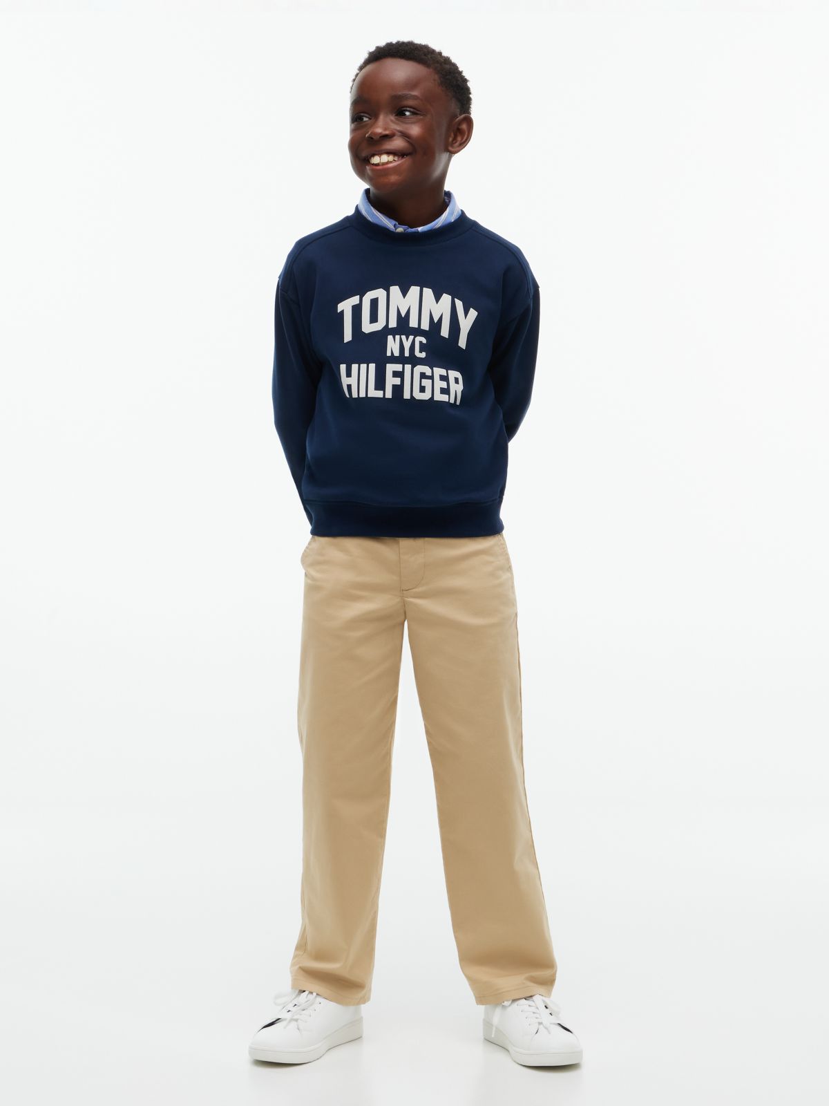 Logo Sueded Relaxed Crew Neck Sweatshirt — Blue