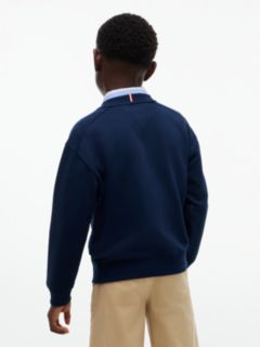 Logo Sueded Relaxed Crew Neck Sweatshirt — Blue 4