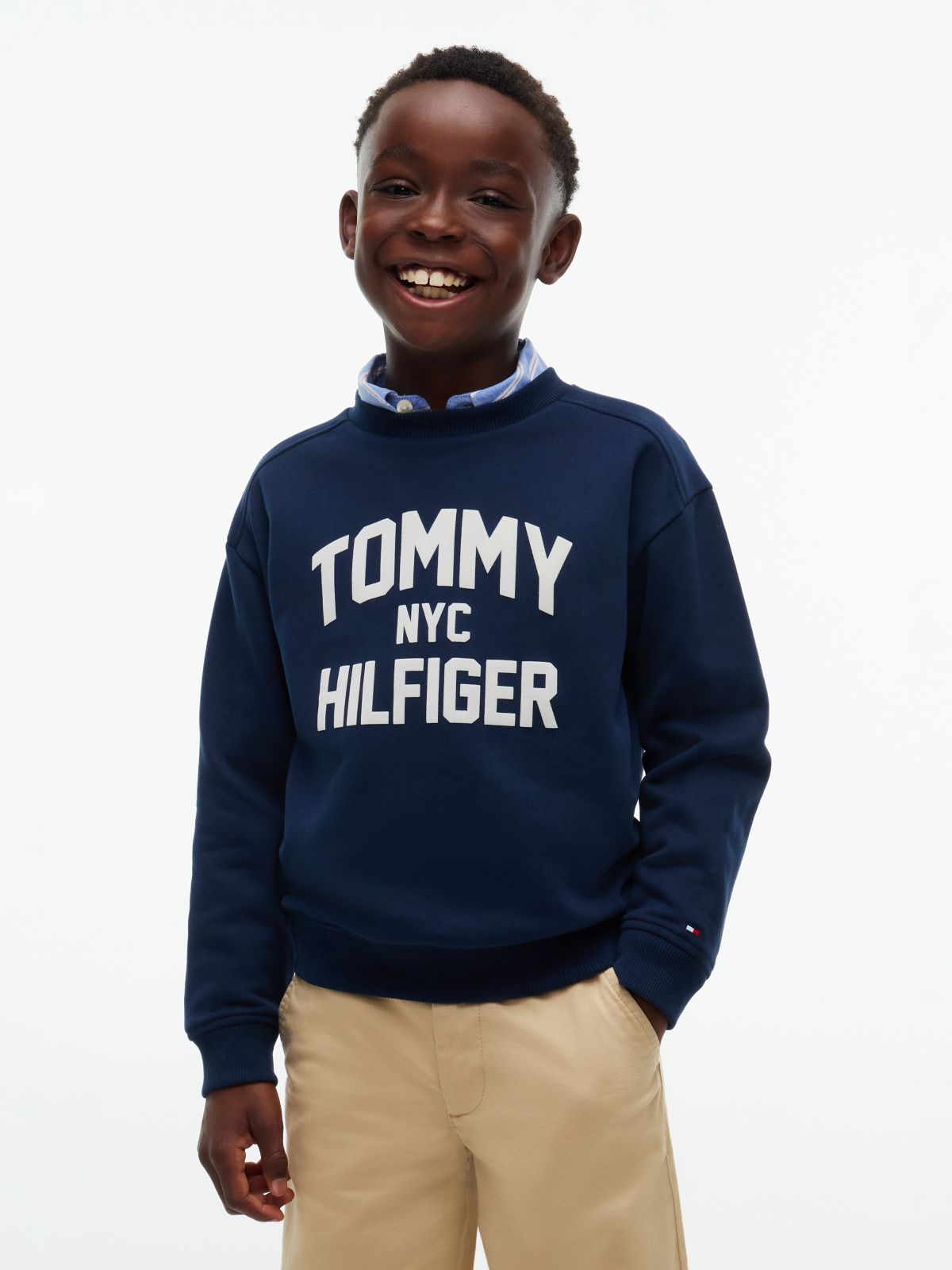 Logo Sueded Relaxed Crew Neck Sweatshirt — Blue