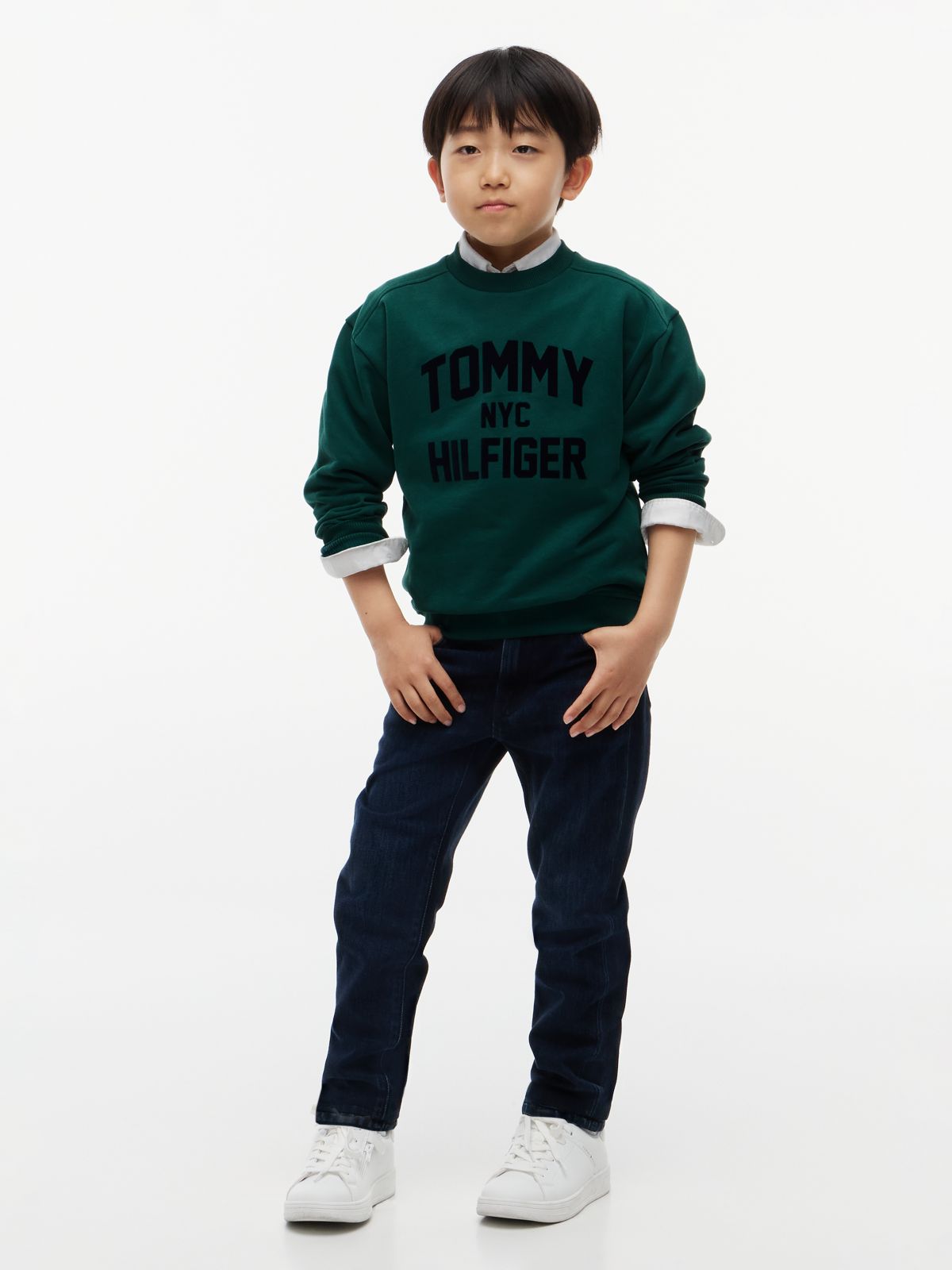 Logo Sueded Relaxed Crew Neck Sweatshirt — Green