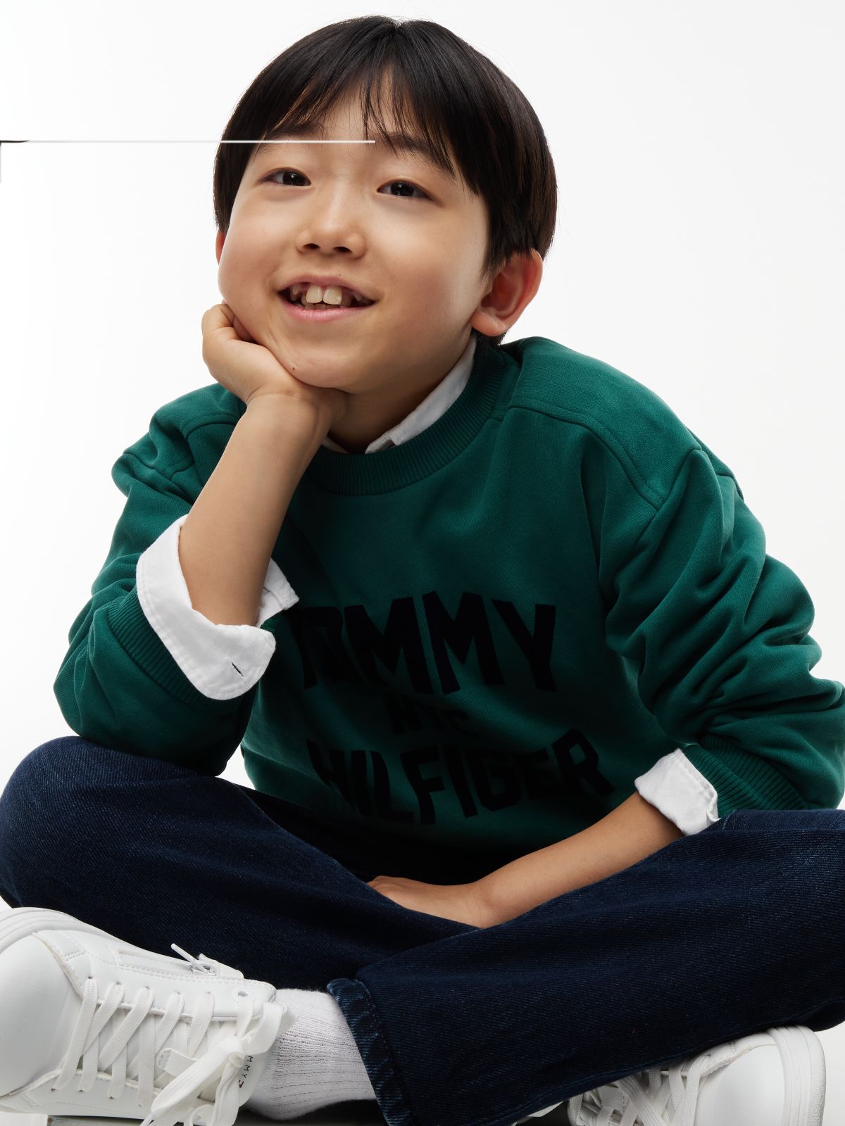 Logo Sueded Relaxed Crew Neck Sweatshirt — Green