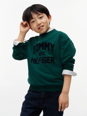 sweat toucher daim à col ras-du-cou et logo green pour garçons tommy hilfiger