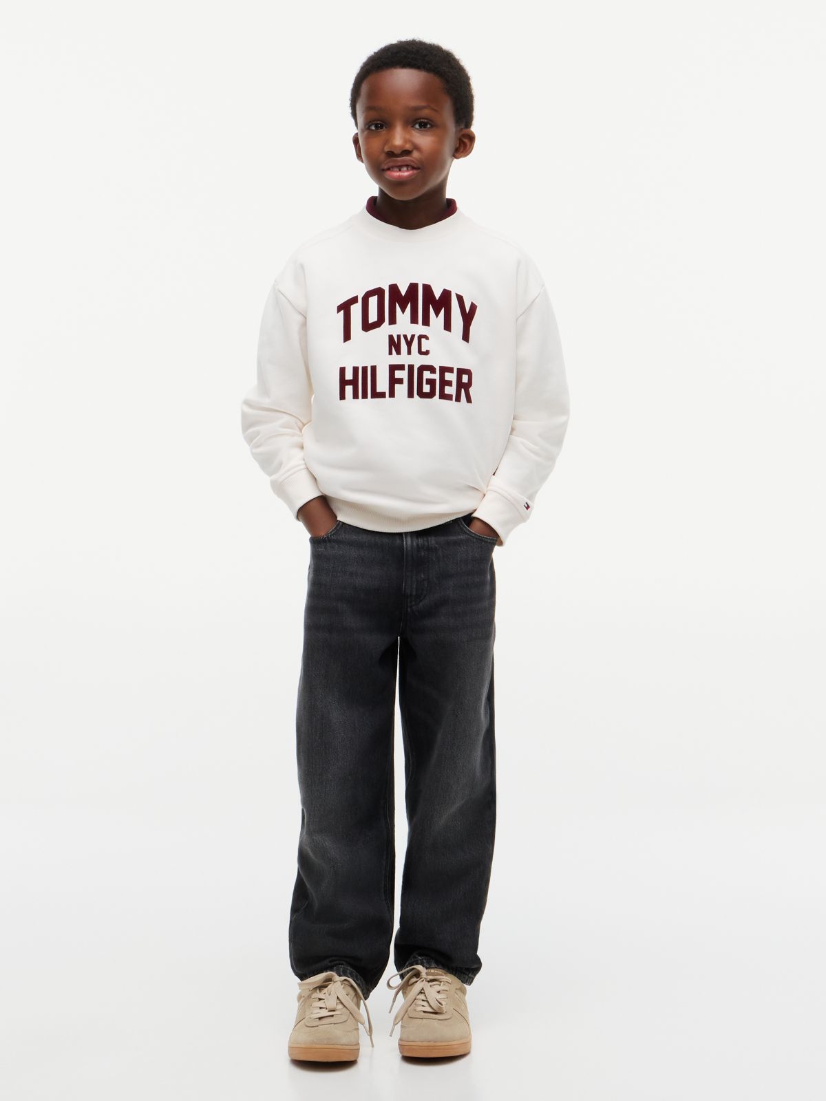 Logo Sueded Relaxed Crew Neck Sweatshirt — White