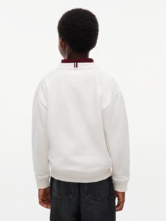 Logo Sueded Relaxed Crew Neck Sweatshirt — White 4
