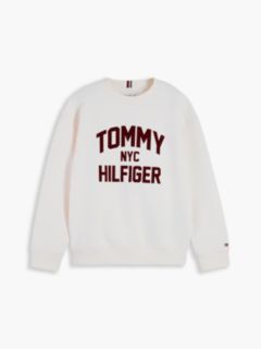 Logo Sueded Relaxed Crew Neck Sweatshirt — White 5