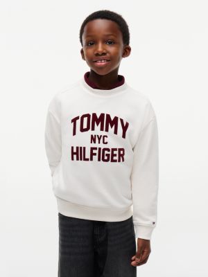 sweat toucher daim à col ras-du-cou et logo white pour garçons tommy hilfiger