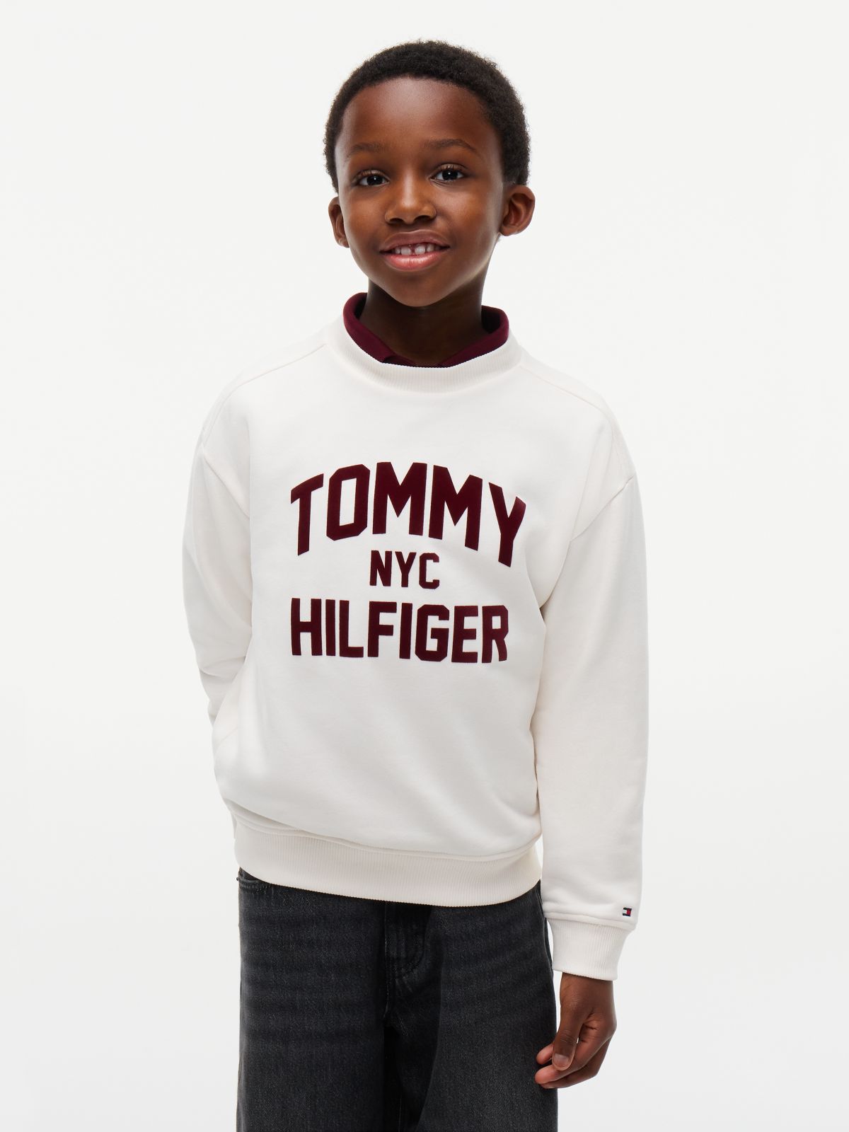 Logo Sueded Relaxed Crew Neck Sweatshirt — White