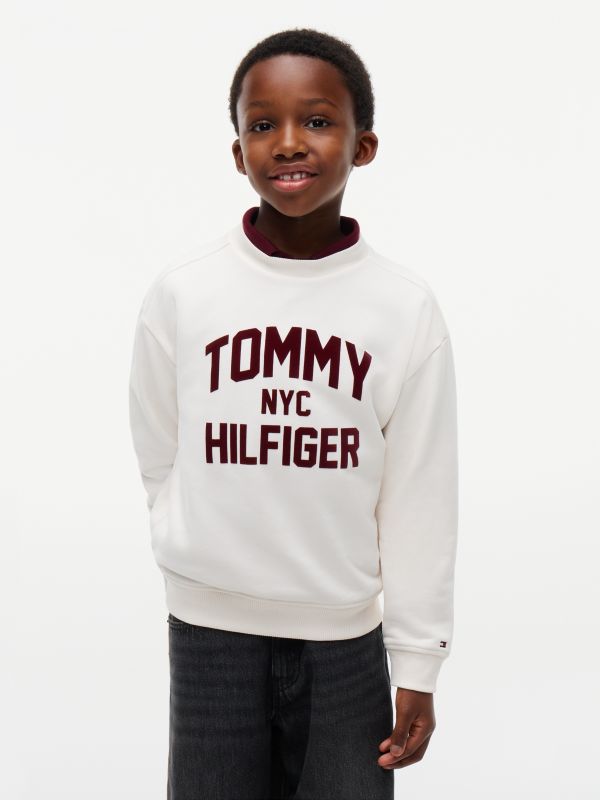 Logo Sueded Relaxed Crew Neck Sweatshirt — White