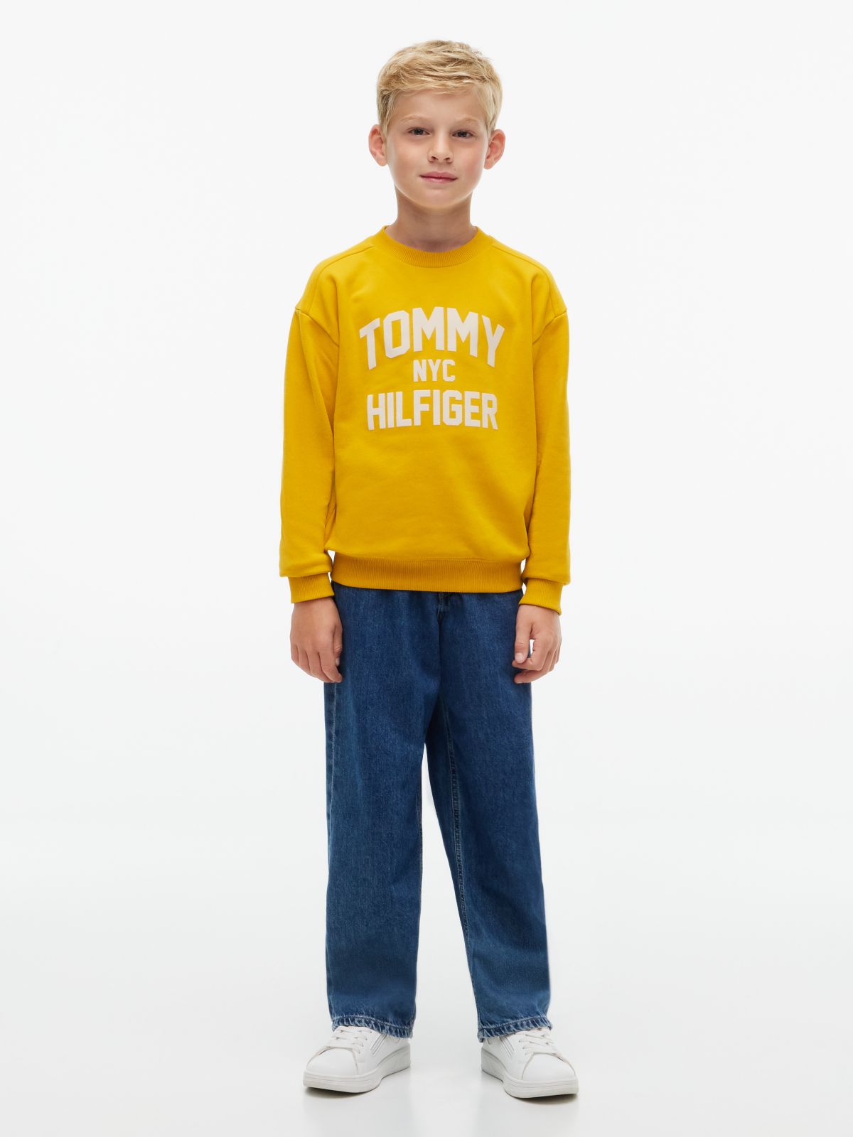 Logo Sueded Relaxed Crew Neck Sweatshirt — Yellow