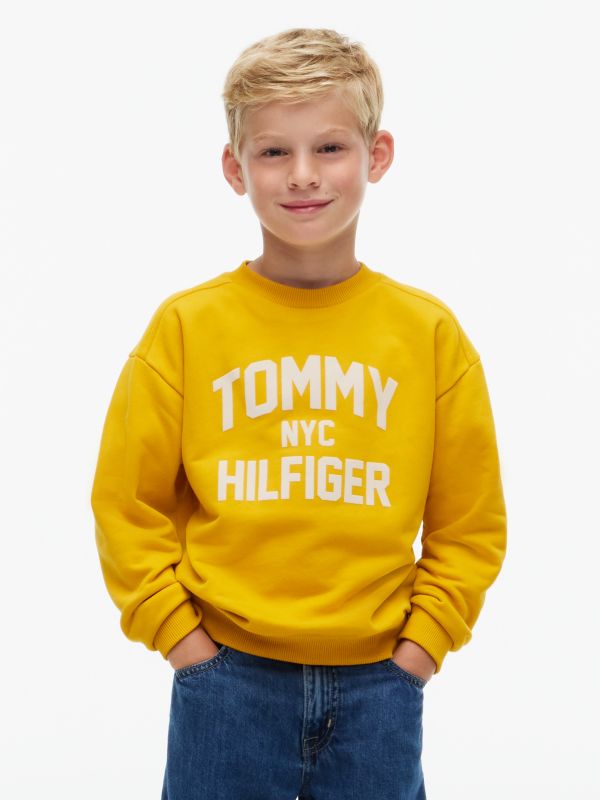 Logo Sueded Relaxed Crew Neck Sweatshirt — Yellow