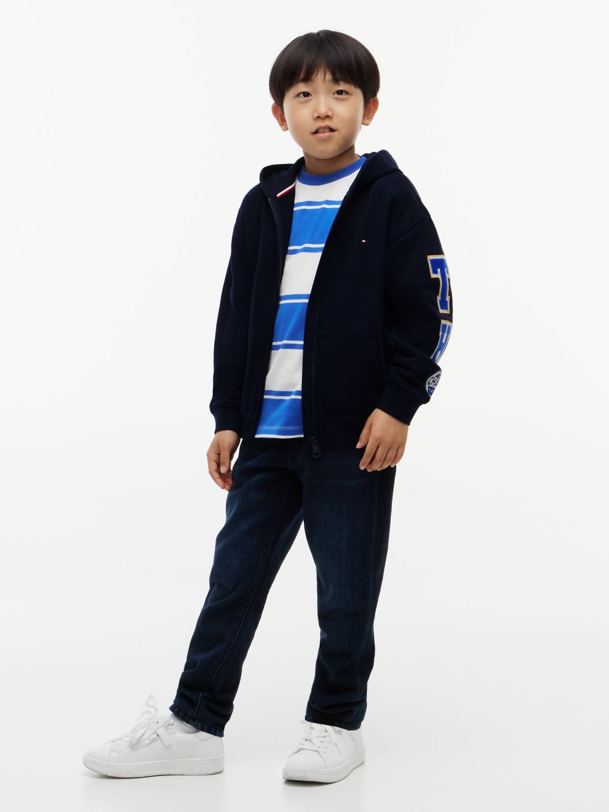 Varsity Logo Appliqué Relaxed Zip-Thru Hoody — Blue