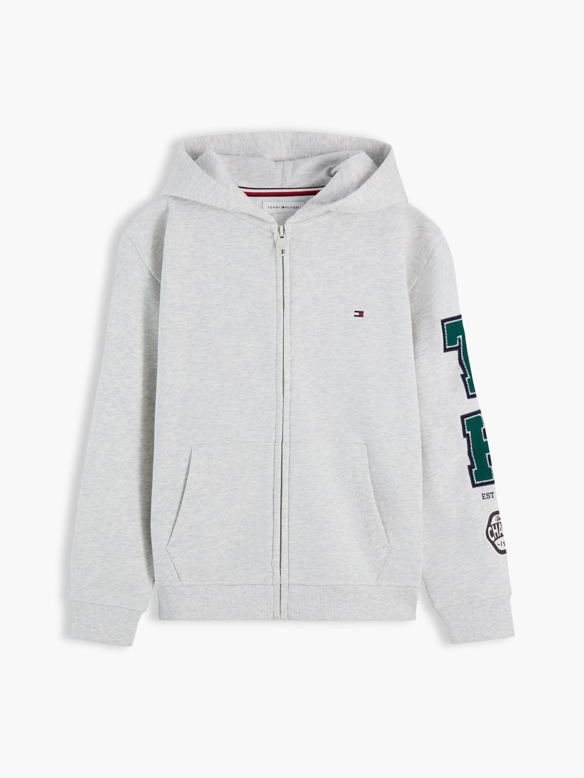 Varsity Logo Appliqué Relaxed Zip-Thru Hoody — Grey