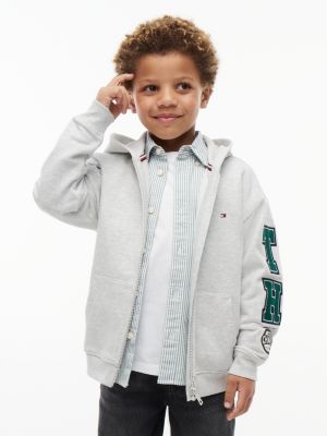 grey varsity logo appliqué zip-thru hoody for boys tommy hilfiger