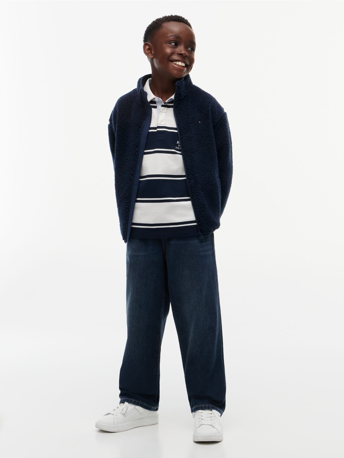 Back Flag Relaxed Zip-Thru Fleece Sweatshirt — Blue