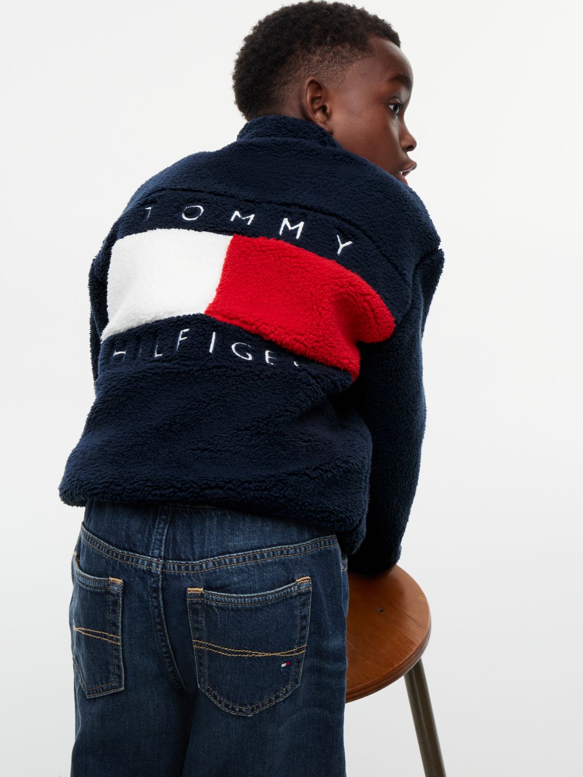 Back Flag Relaxed Zip-Thru Fleece Sweatshirt — Blue