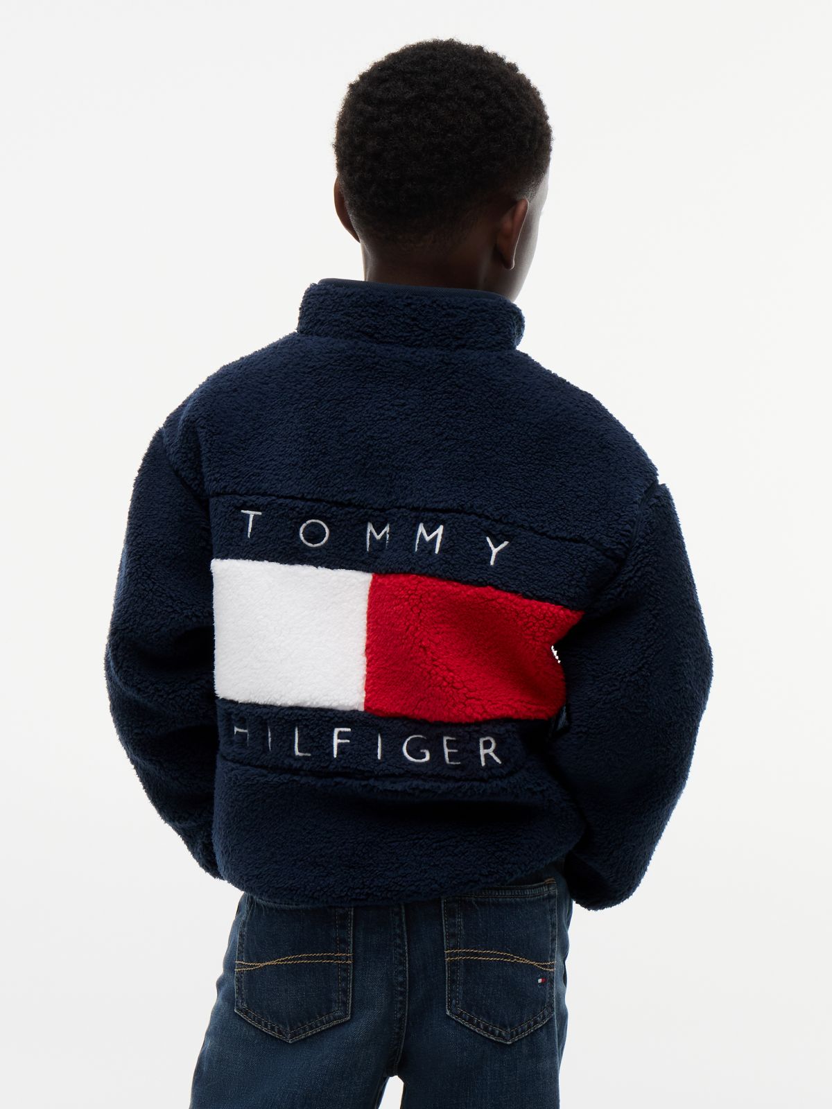 Back Flag Relaxed Zip-Thru Fleece Sweatshirt — Blue
