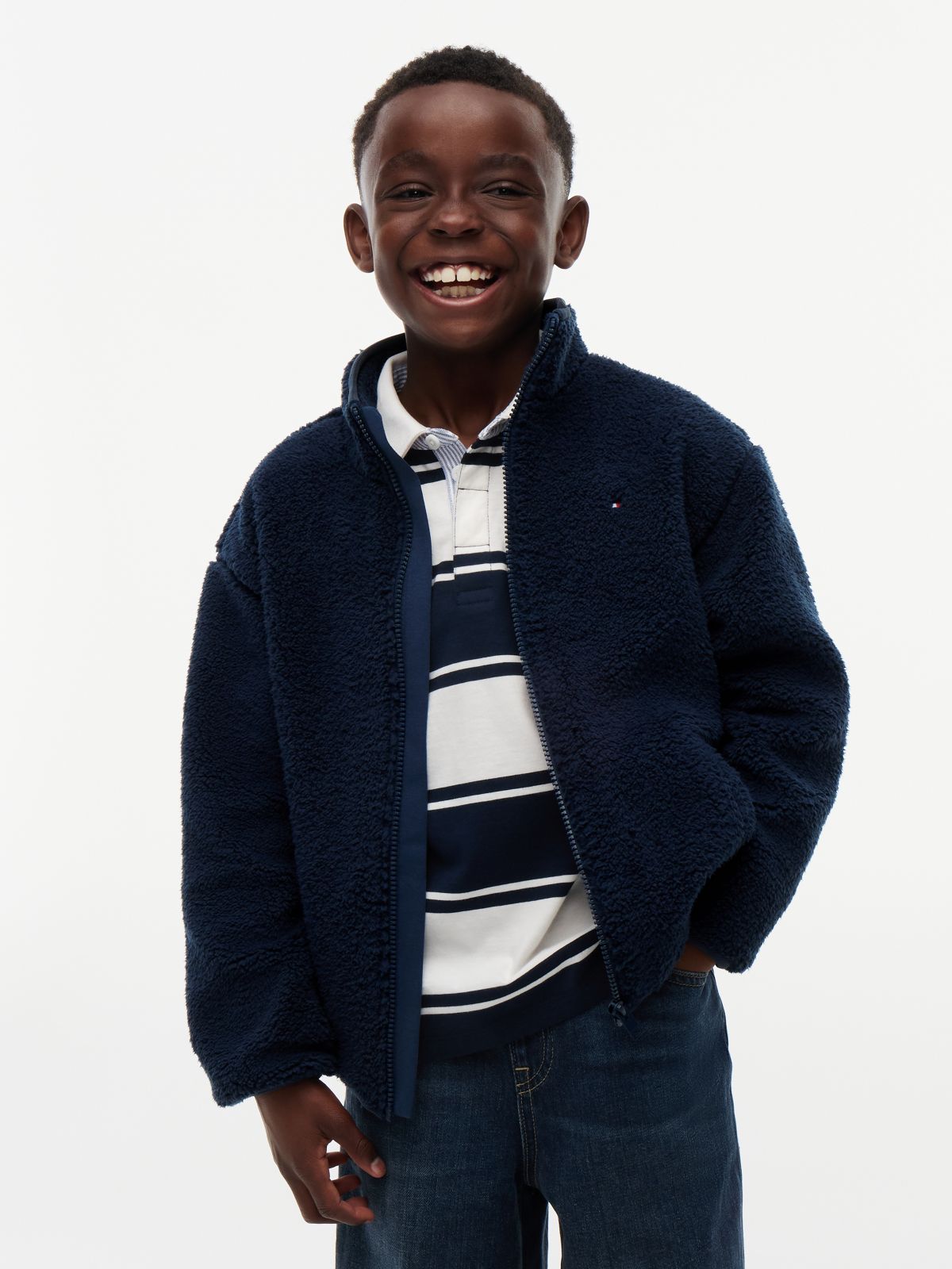Back Flag Relaxed Zip-Thru Fleece Sweatshirt — Blue