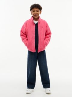 Back Flag Relaxed Zip-Thru Fleece Sweatshirt — Pink 2