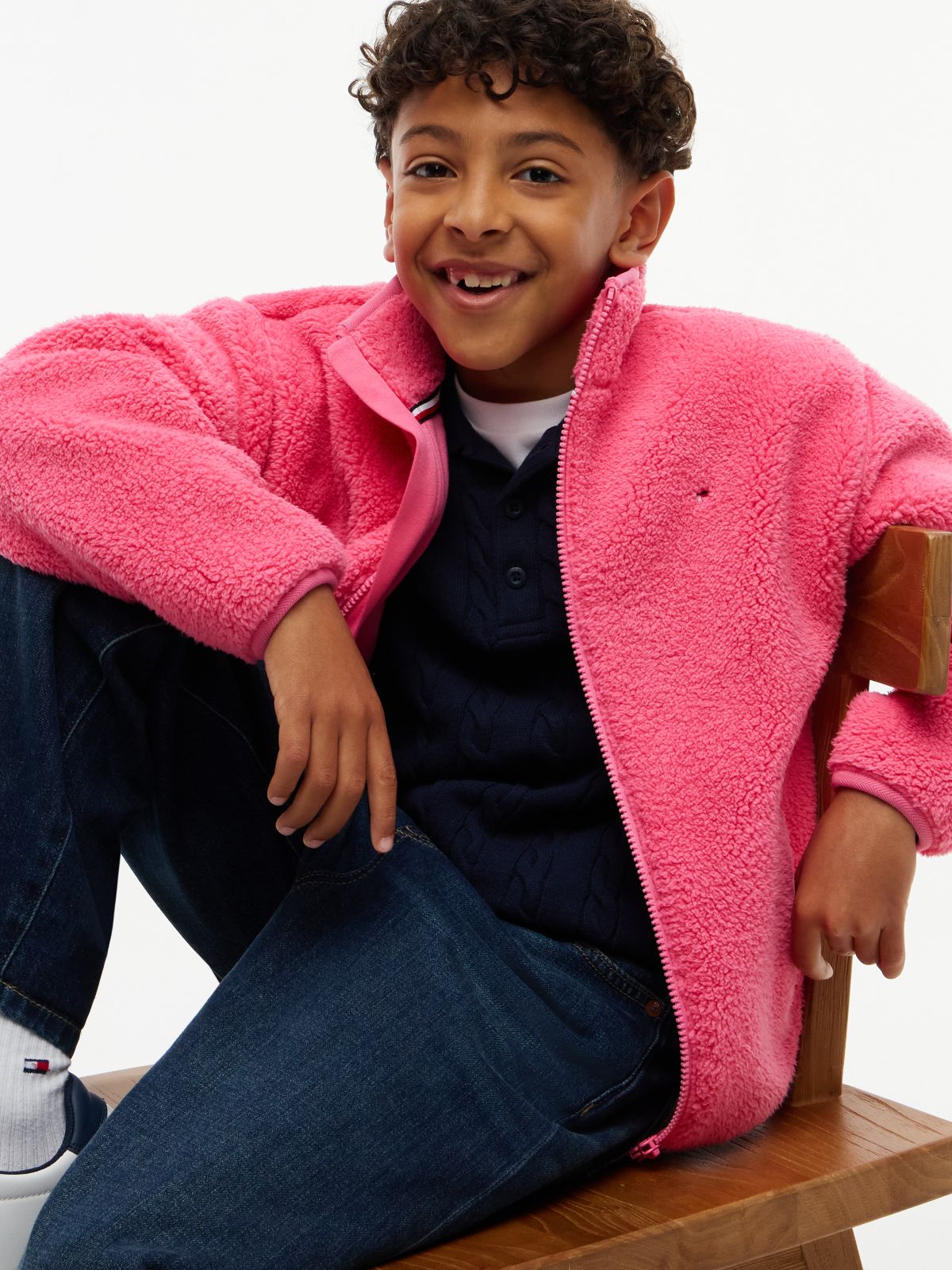 Back Flag Relaxed Zip-Thru Fleece Sweatshirt — Pink