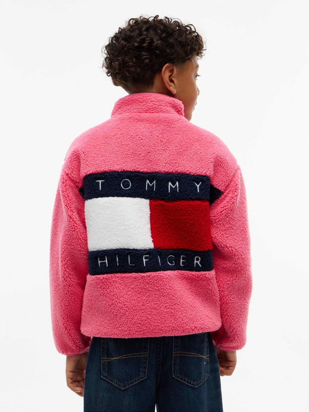 Back Flag Relaxed Zip-Thru Fleece Sweatshirt — Pink