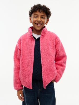 pink back flag polar fleece zip-thru sweatshirt for boys tommy hilfiger