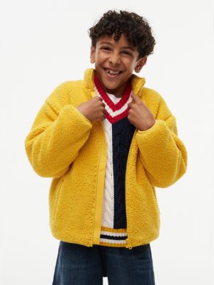 yellow back flag polar fleece zip-thru sweatshirt for boys tommy hilfiger