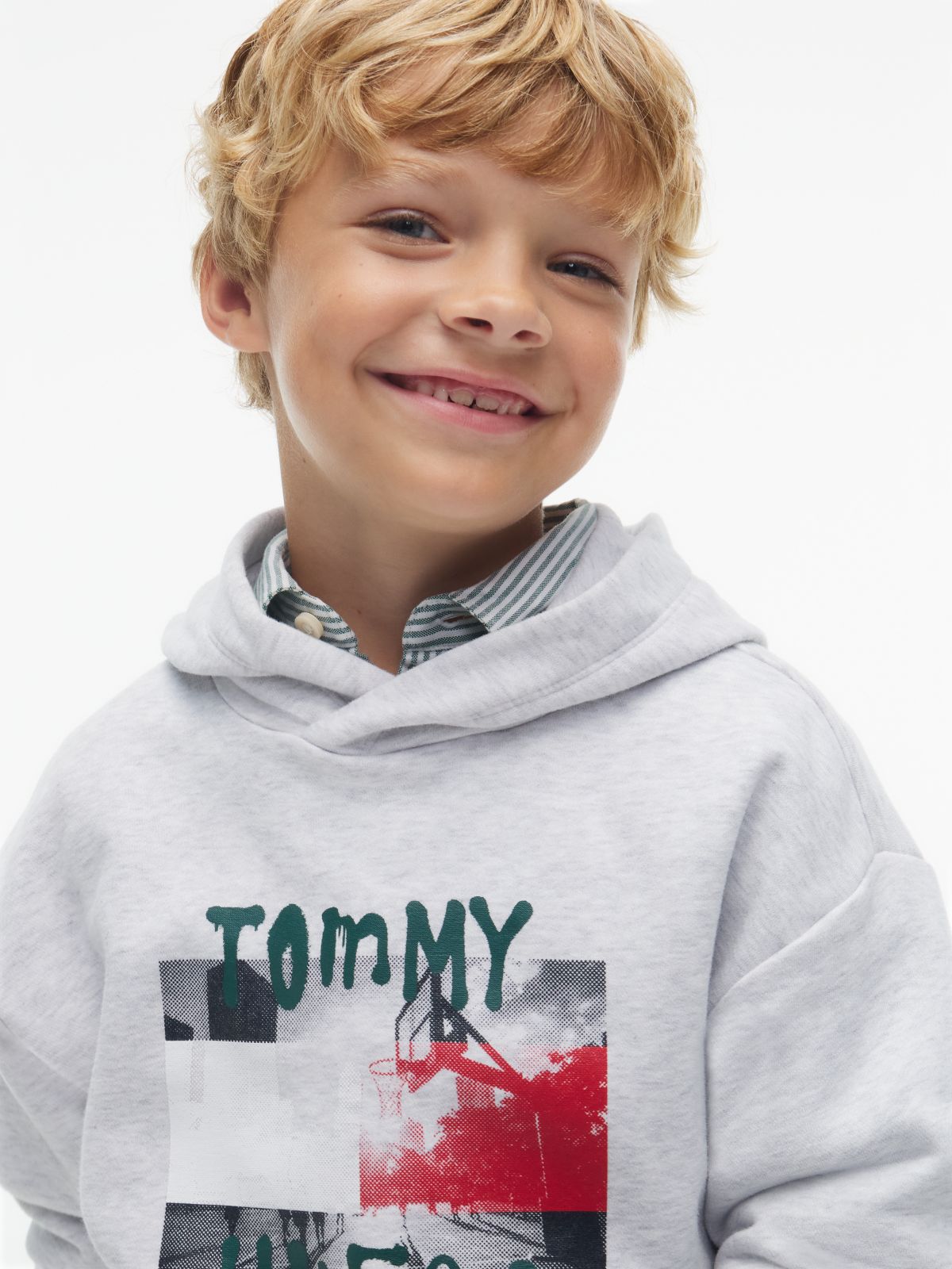 Graffiti Logo Graphic Relaxed Fleece Hoody — Grey