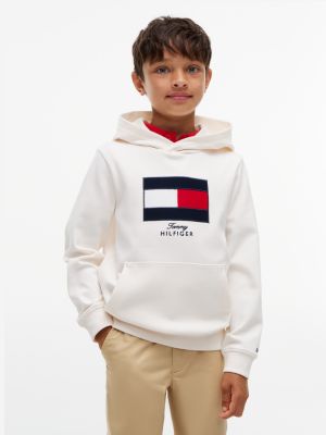 sudadera con capucha y logo de punto interlock white de niños tommy hilfiger
