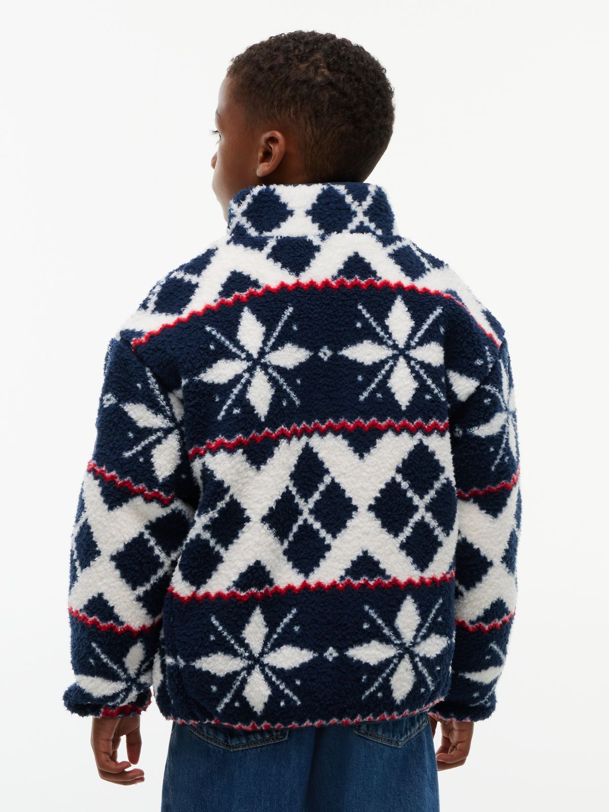 Fair Isle Relaxed Polar Fleece Jacket — White