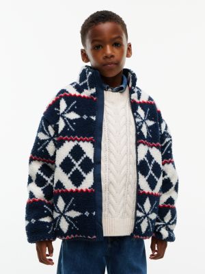 white relaxed fit fleecejacke mit fair-isle-muster für jungen - tommy hilfiger