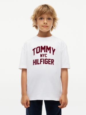 white logo jersey crew neck t-shirt for boys tommy hilfiger