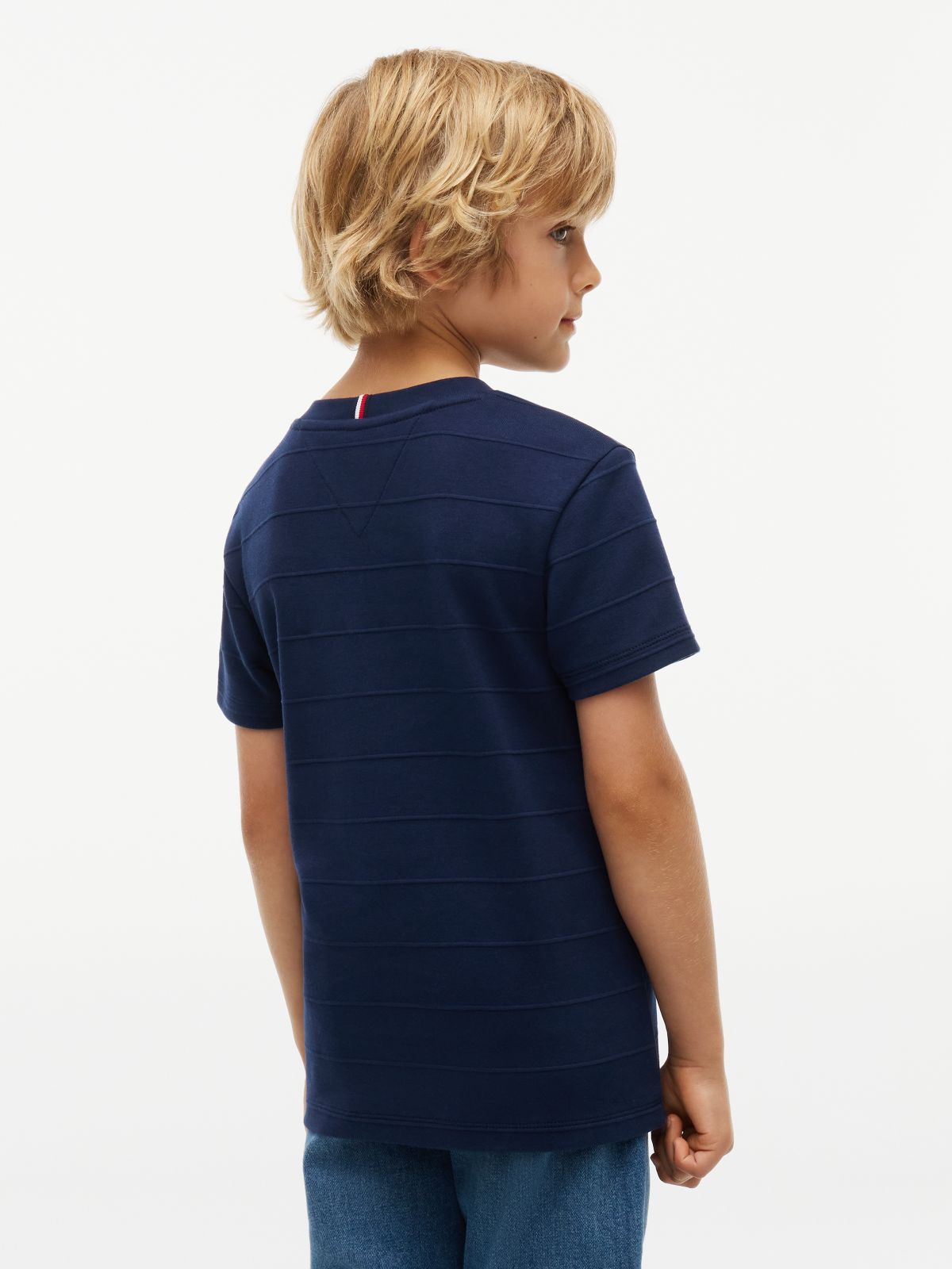 Jacquard Stripe Flag Embroidery T-Shirt — Blue