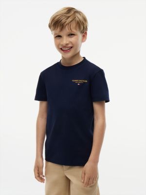 blue jersey t-shirt met ronde hals en logo voor jongens - tommy hilfiger
