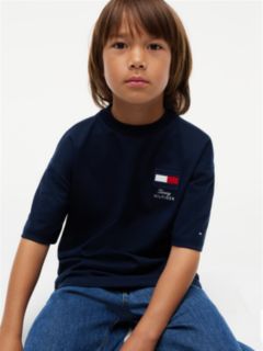 Flag Embroidery Relaxed Crew Neck T-Shirt — Blue 3