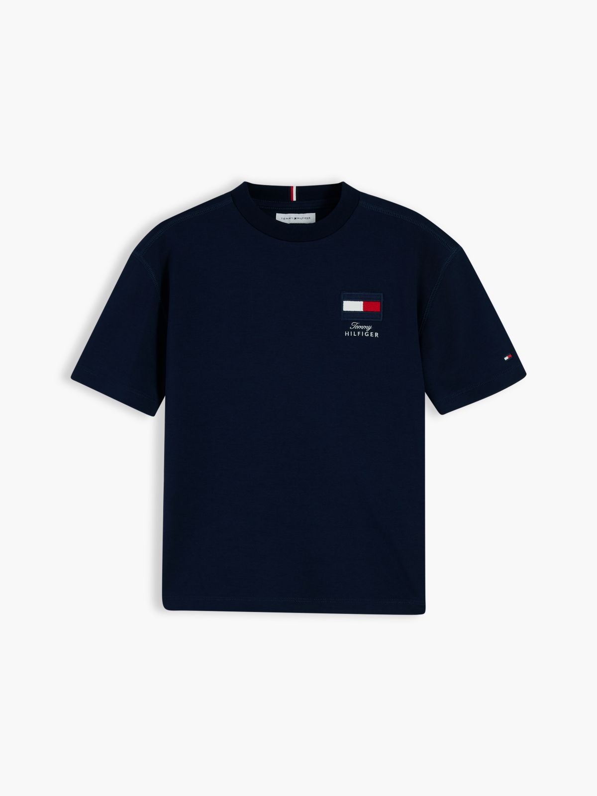 Flag Embroidery Relaxed Crew Neck T-Shirt — Blue