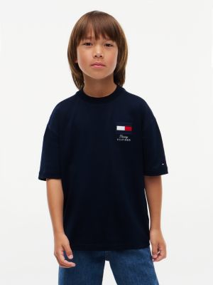 camiseta de cuello redondo con logo bordado blue de niños tommy hilfiger