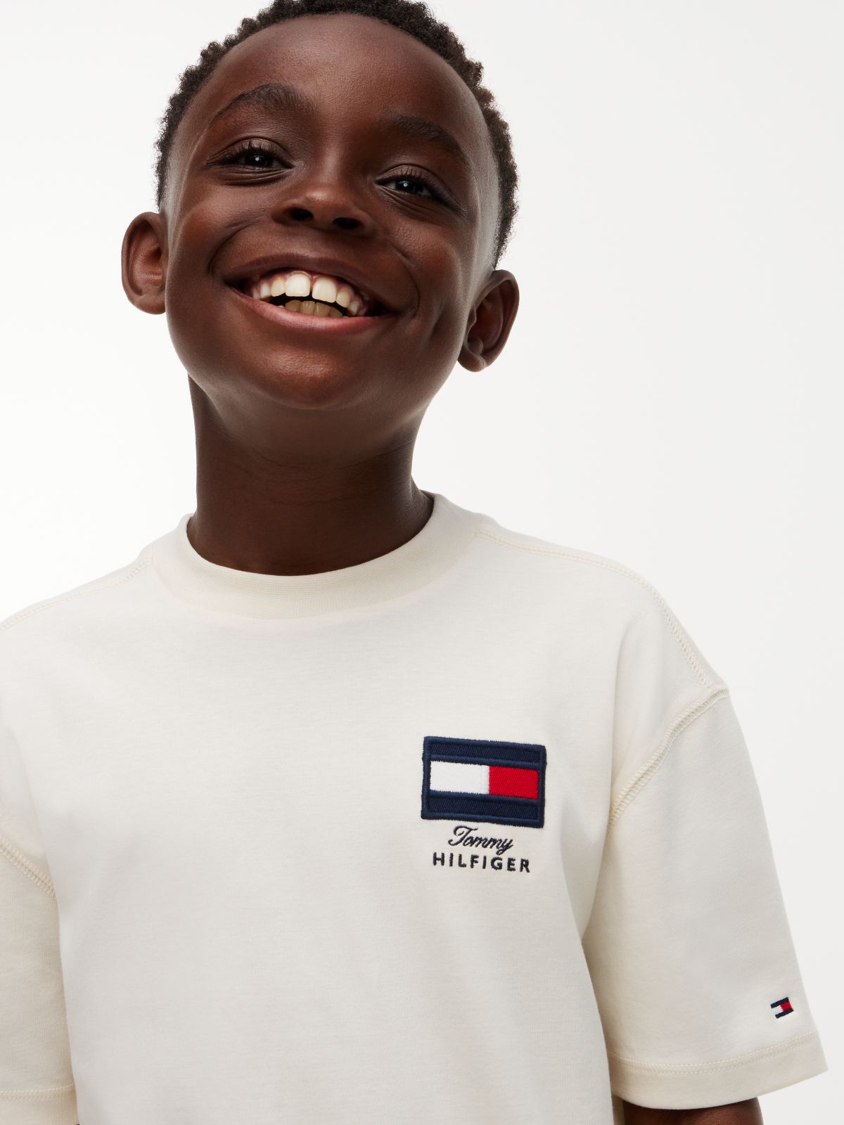 Flag Embroidery Relaxed Crew Neck T-Shirt — Yellow