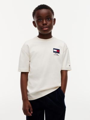 yellow flag logo embroidery crew neck t-shirt for boys tommy hilfiger