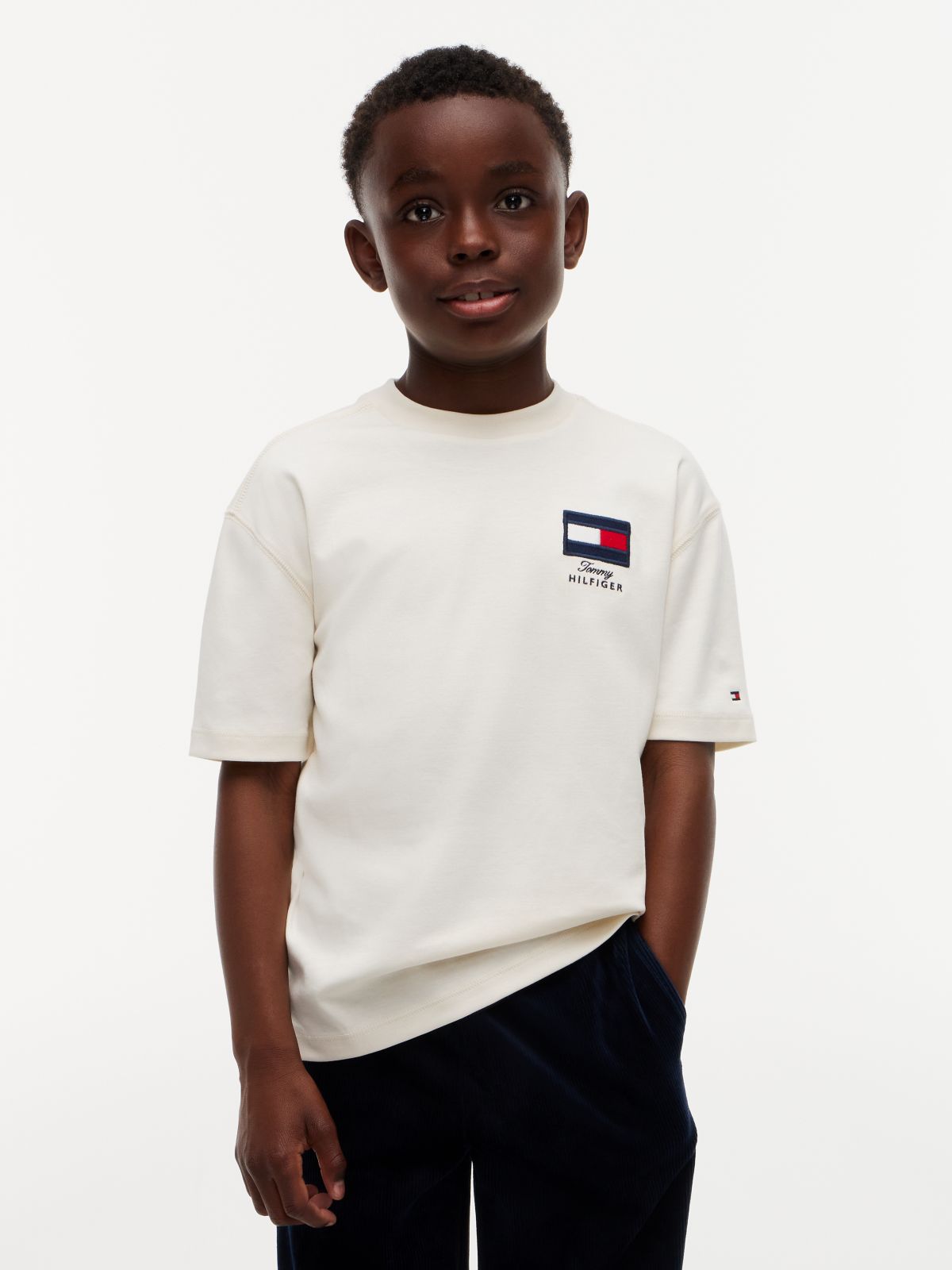 Flag Embroidery Relaxed Crew Neck T-Shirt — Yellow