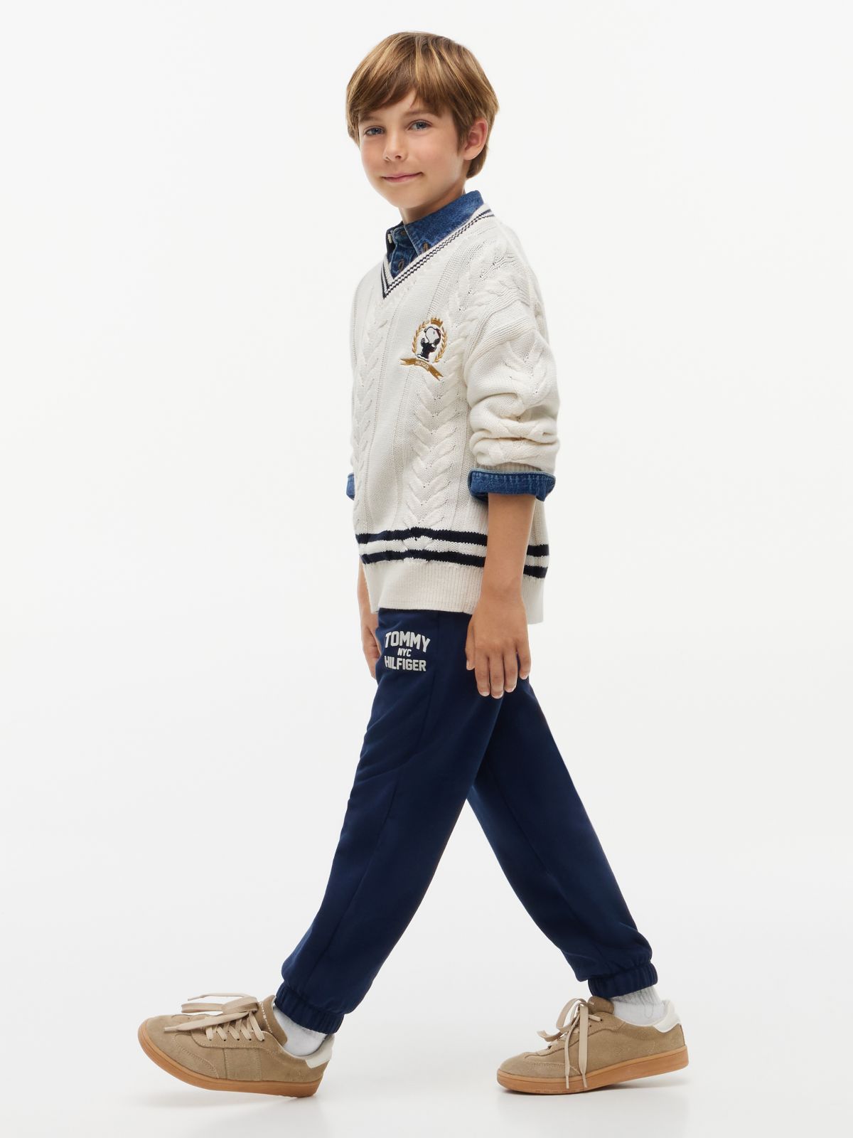 Sueded Logo Joggers — Blue